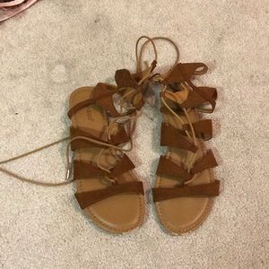 Tan lace up gladiator sandals